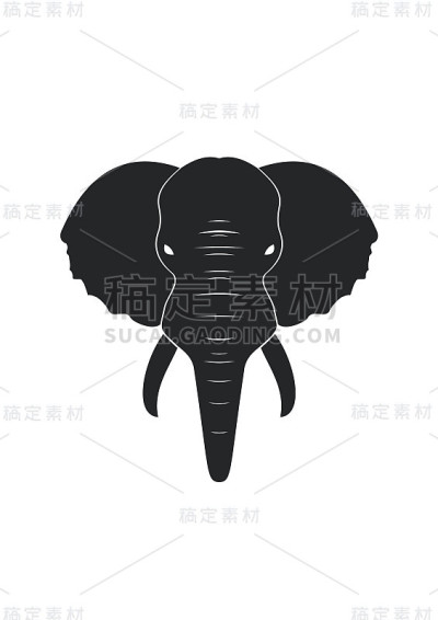 黑色的大象被孤立在白色的背景上。