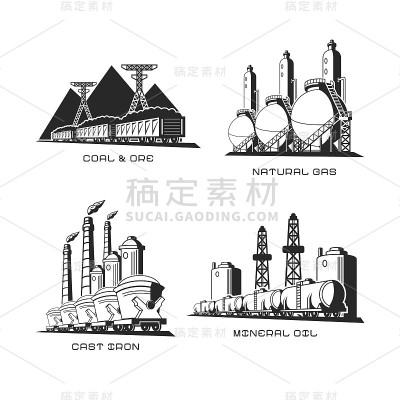 一套向量工业象征性插图在平面风格