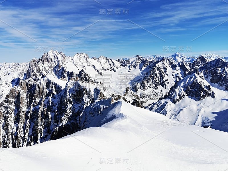 Chamonix Aiguille du midi法国勃朗山山脉滑雪滑雪单板滑雪