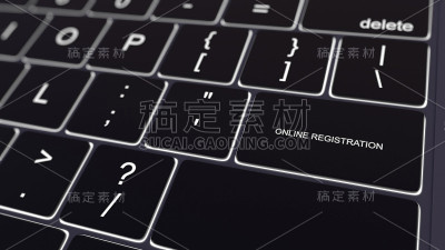 黑色的电脑键盘和发光的在线注册键。概念3 d渲染