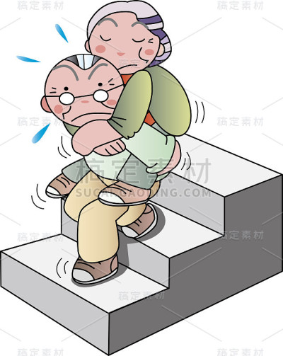 姥姥抱着爷爷下了楼