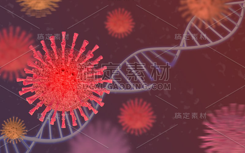 冠状病毒病COVID-19感染3D插图。危险的亚洲新型冠状病毒冠状病毒、dna、大流行风险背景-冠状