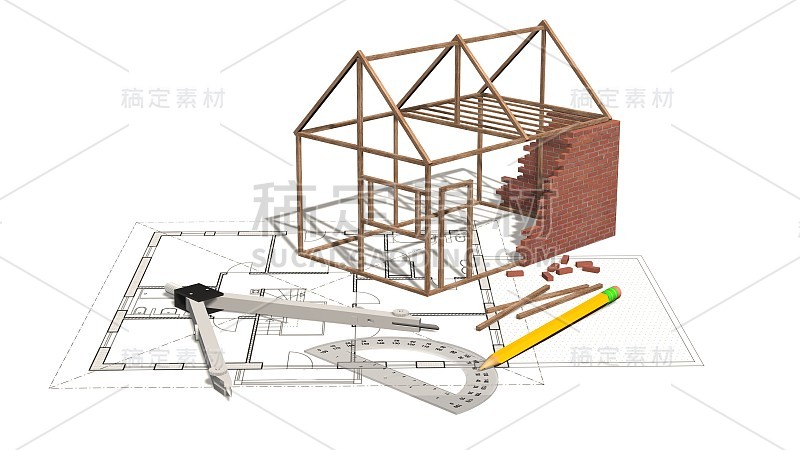 房屋工程-在蓝图上建造的房屋-建筑业工程