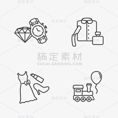 礼品平面轮廓商店图标设置在白色