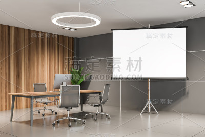 灰色和木制的CEO办公室和海报