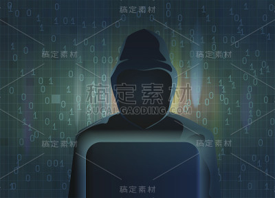 黑客的黑色剪影在抽象的背景。向量的概念