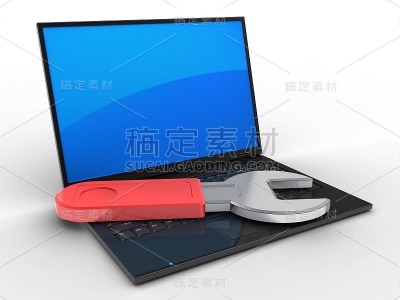 3d笔记本电脑和扳手
