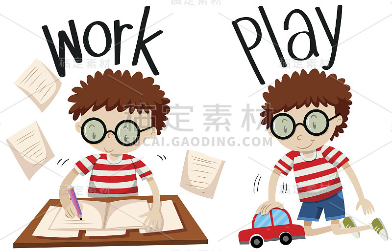 相反的形容词work和play