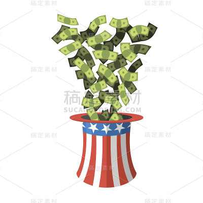 山姆大叔的帽子和钱。美国的帽子。帽子独立日