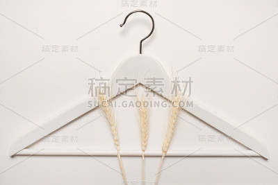 木质吊架小麦穗孤立在白色背景。