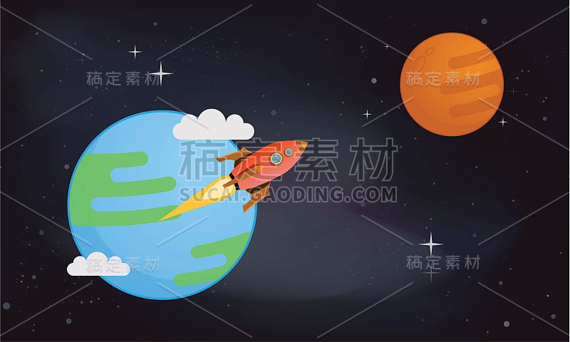 火星和地球矢量插图