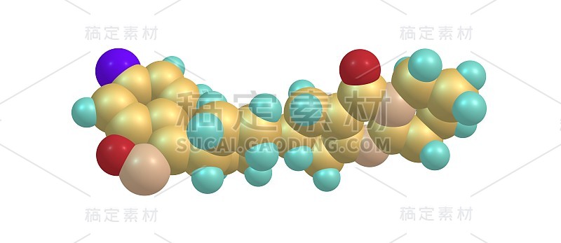 利培酮药物分子结构孤立于白色