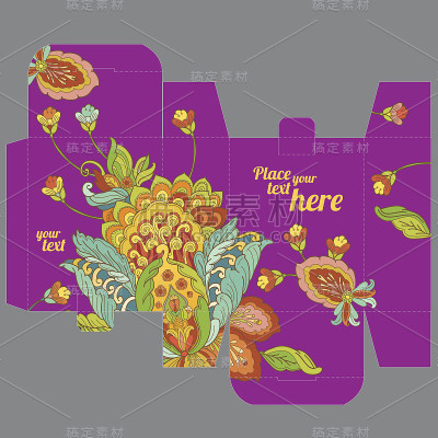 礼品婚礼喜好盒模板与东方花卉图案
