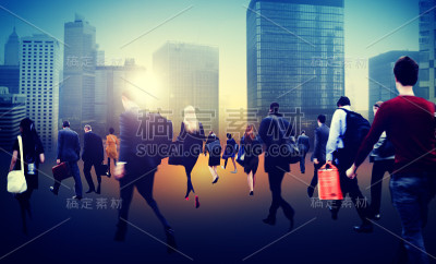 通勤商业区步行人群城市景观概念