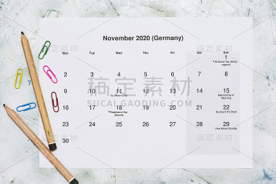 2020年11月。翻译:2020年11月月历