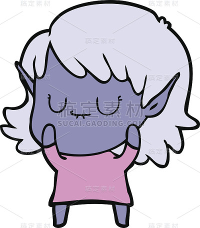 快乐的卡通精灵女孩穿着连衣裙