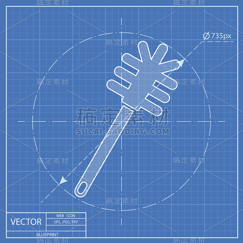 马桶刷矢量图标。Blueprint样式