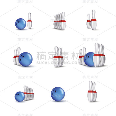 保龄球和保龄球作为矢量设计元素。