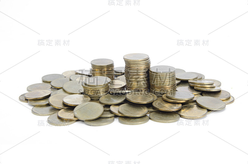 金币堆孤立在白色