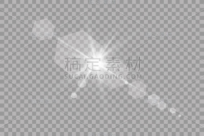 矢量透明阳光特殊镜头光晕光效果。阳光闪烁着光芒和聚光灯