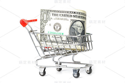 购物车中的美元钞票:金融概念