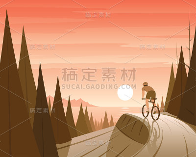 山地自行车在森林和海岸景色