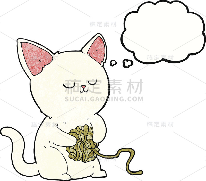 卡通猫用思想泡泡玩毛线球