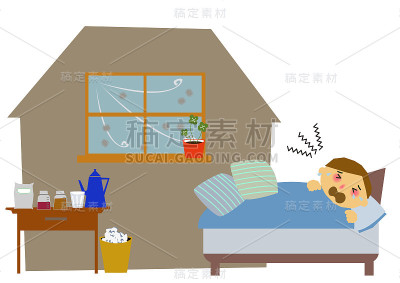 一个身体状况不佳的人的剪贴画。一个人打喷嚏的图像。一个人咳嗽的插图。流感病人正在接受流感治疗的人