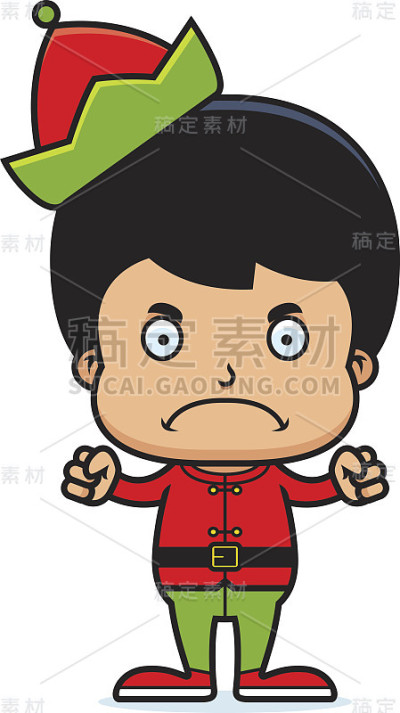 卡通愤怒的圣诞精灵男孩