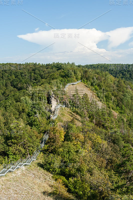 伏尔加河岸边的芝古里山和装备好的步道。