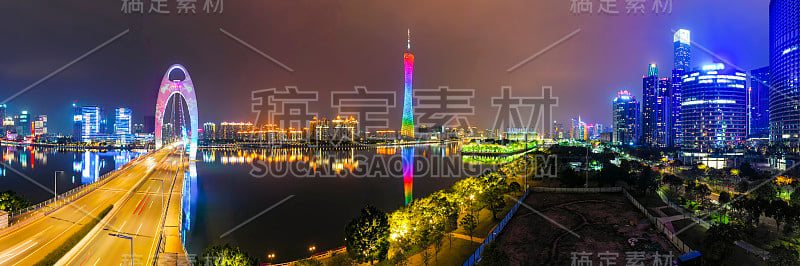 航拍中国广州CBD夜景