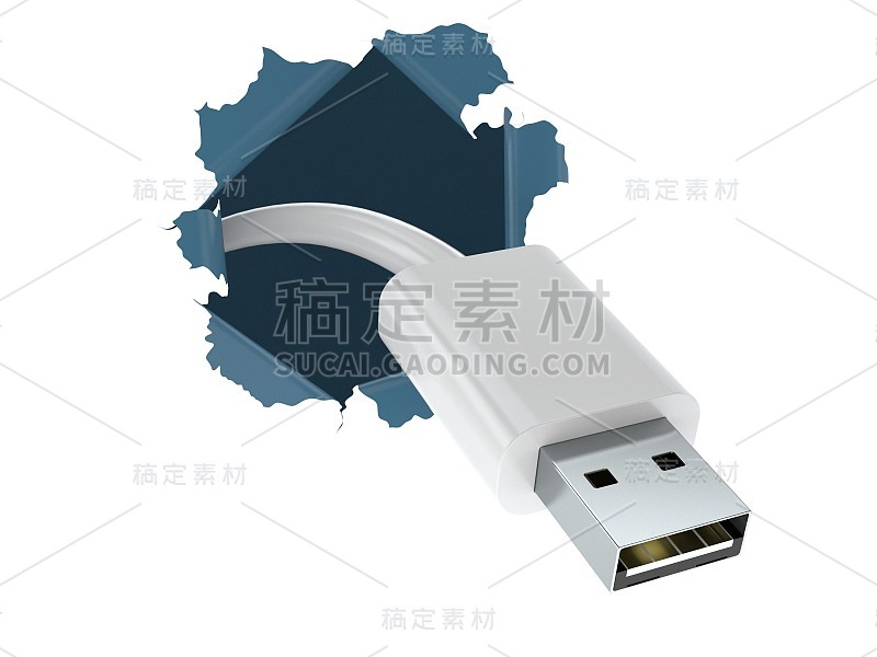 USB线和撕破的纸
