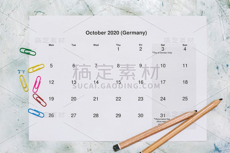 月历2020年10月。翻译:2020年10月月历