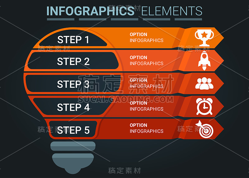 INFOGRAPHICS元素抽象设计灯泡前五步概念模板