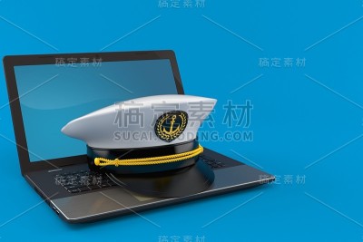 船长的帽子和笔记本电脑