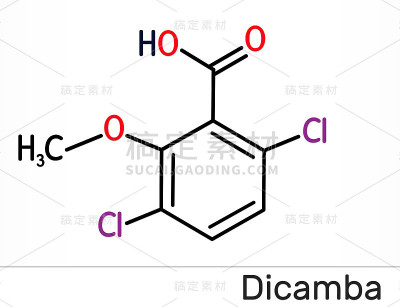 麦草畏C8H6Cl2O3分子。它被用作除草剂。骨骼的化学公式