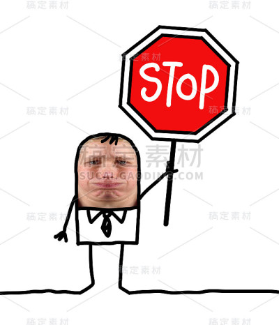卡通人物-商人和停止标志