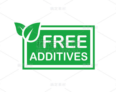 添加剂自由的标志。不含防腐剂的天然产品标志。有机食品没有添加防腐剂标志。绿色图标矢量。