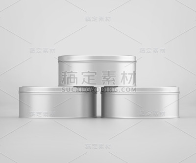 白色小圆锡罐模型，空白的食物容器