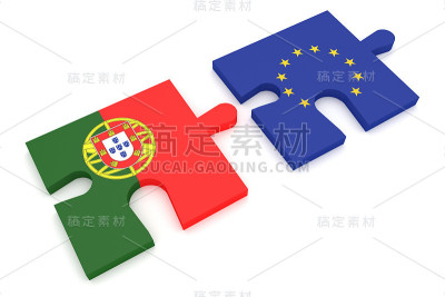 拼图葡萄牙国旗和欧盟国旗，3d插图