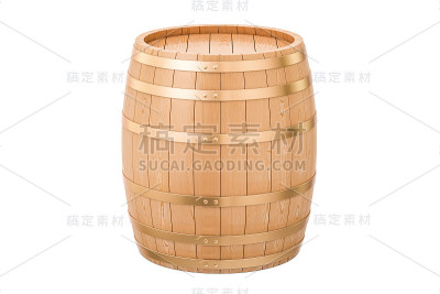 木桶，3D渲染孤立的白色背景