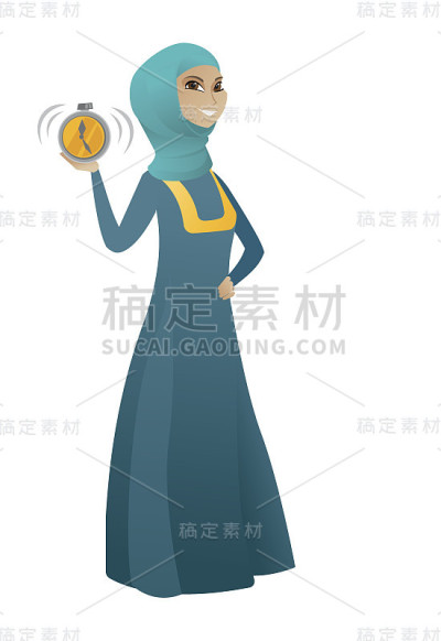 穆斯林女商人拿着闹钟