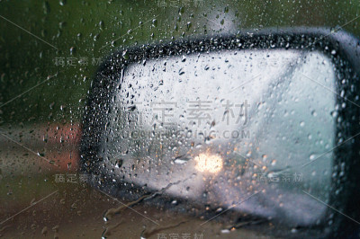 后视镜与水滴和汽车