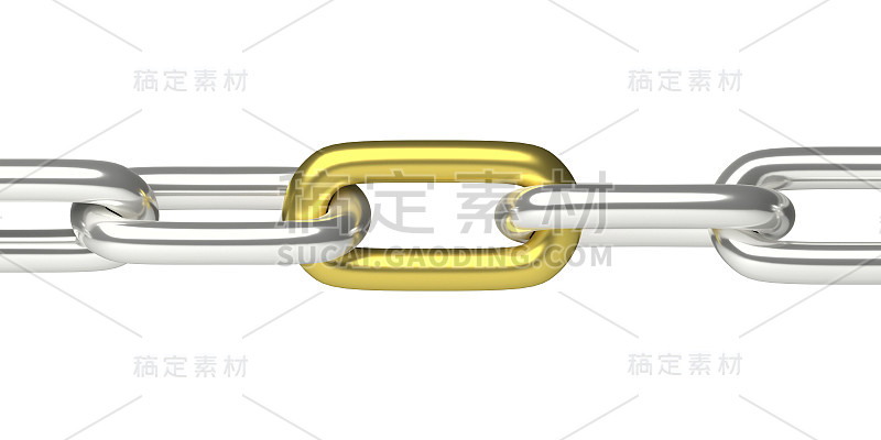 链与一个金链孤立在白色背景。三维演示