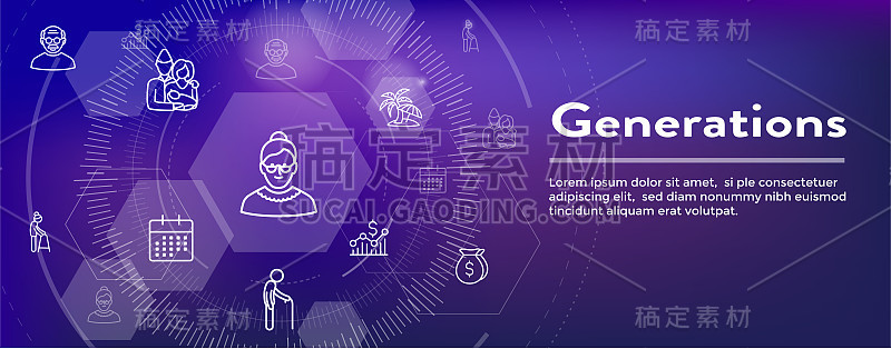 世代和老化的网页标题横幅和图标设置