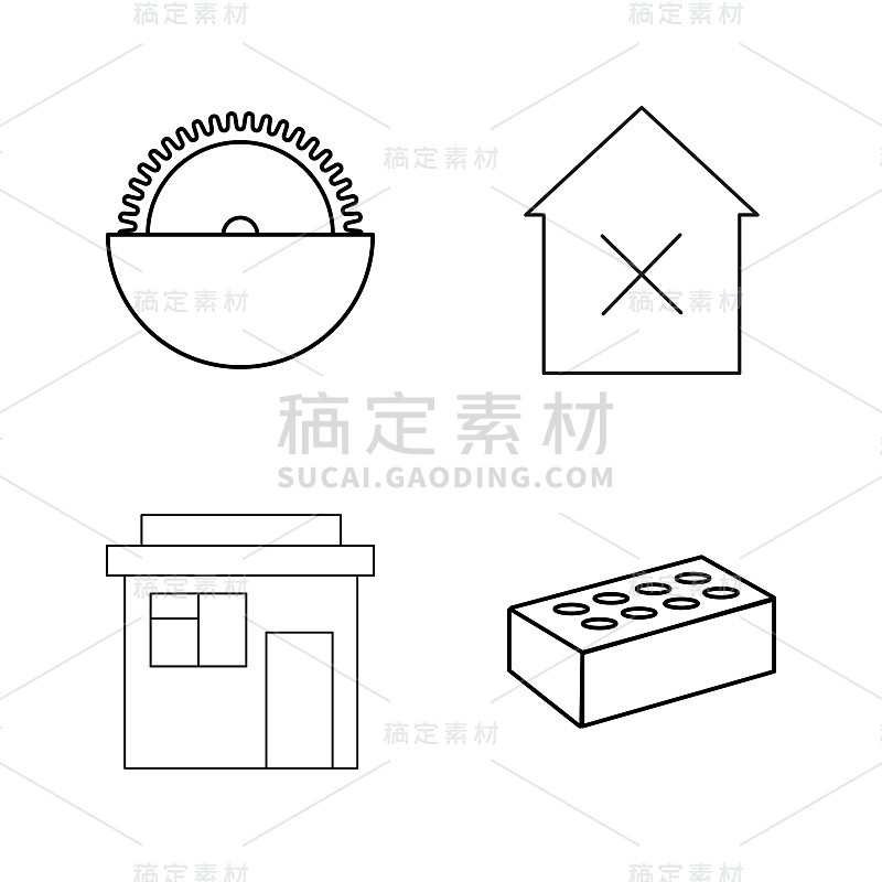 建筑和建筑简单的线性轮廓矢量图标集。