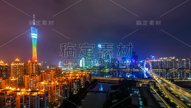 航拍中国广州CBD夜景