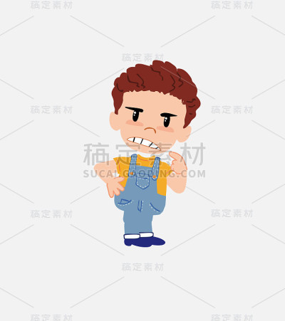 穿着牛仔裤的白人男孩沉思着，有些生气。