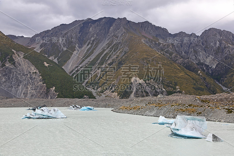 塔斯曼冰川湖上的冰山