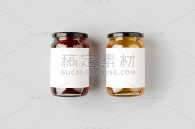 蜂蜜罐模型与空白标签。两个不同的颜色。